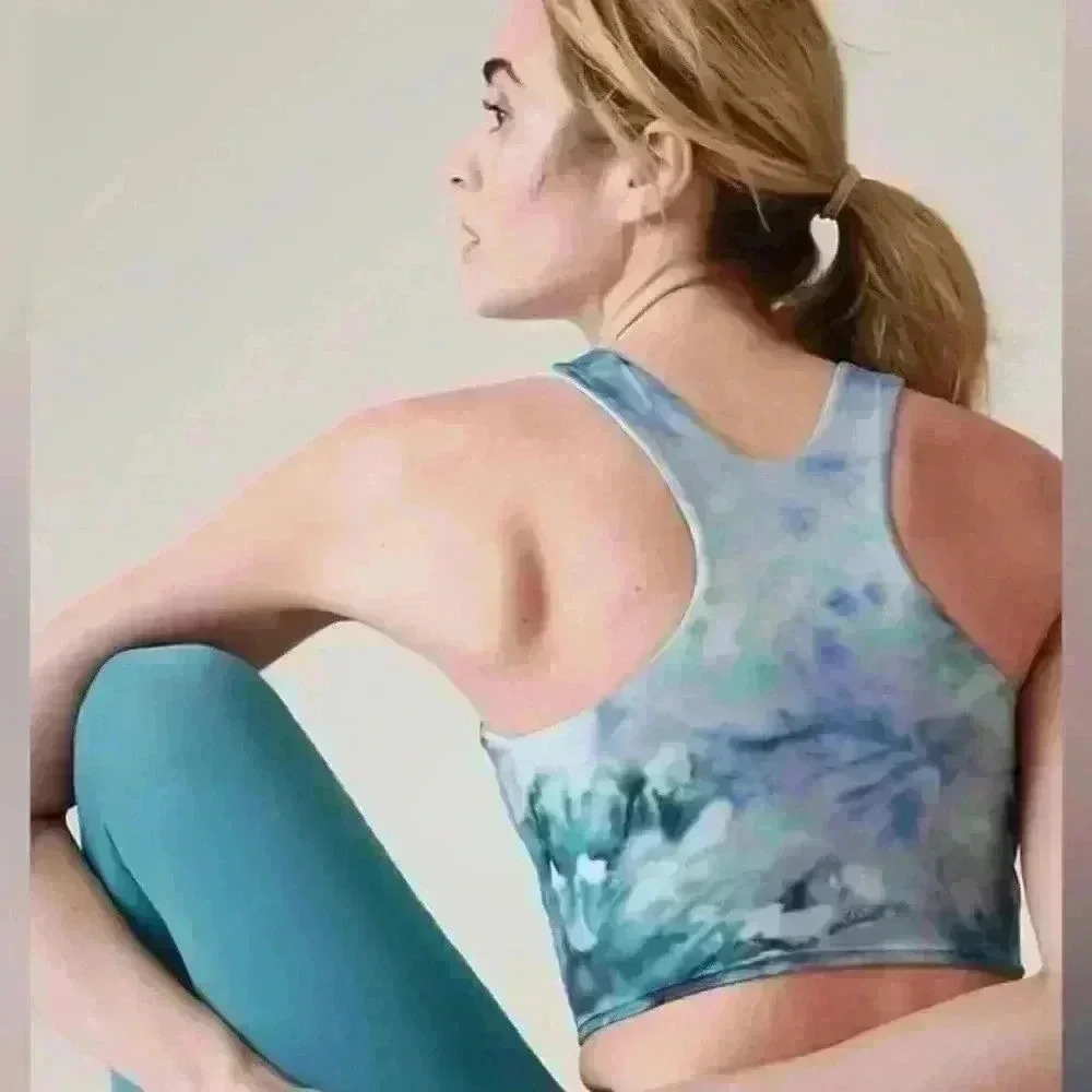Athleta Teal & Multicolor Tie-Dye Racerback Sports Bra USED
